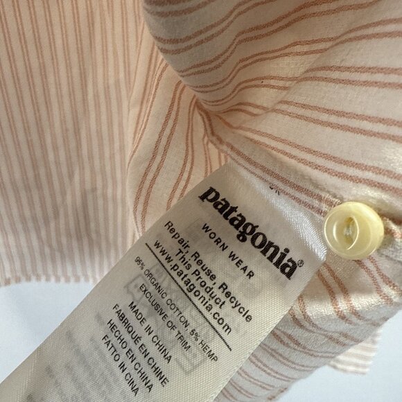 Patagonia Women's Top Blouse XL Blush Pink Stripe Organic Cotton Long Sleeves - Picture 9 of 11